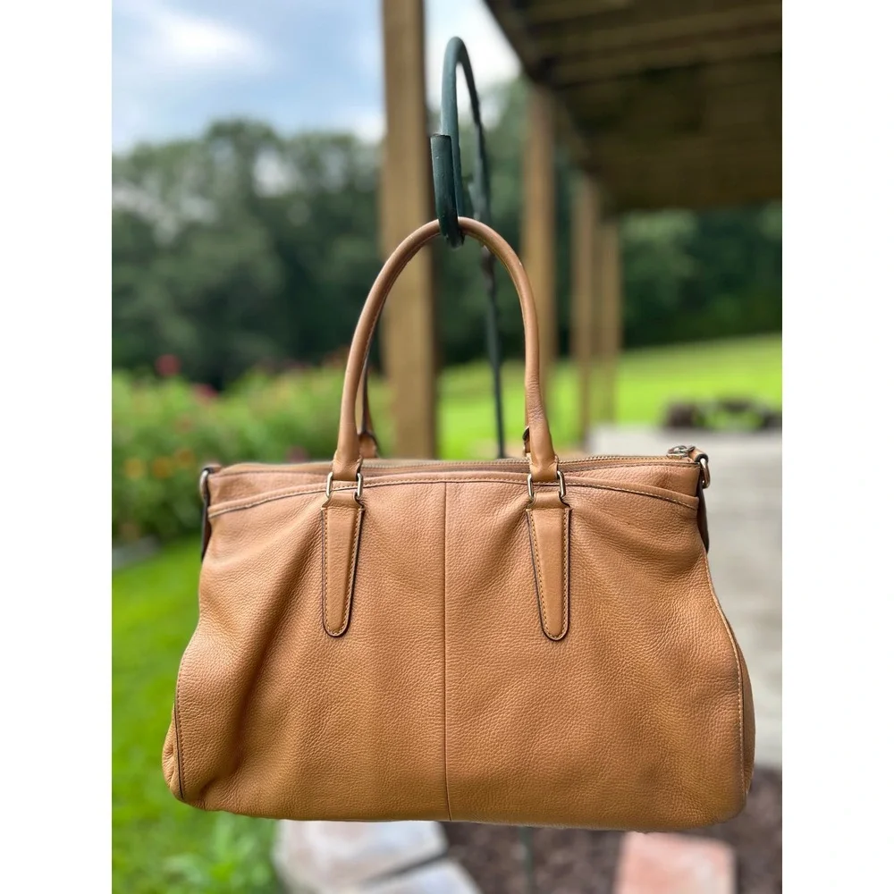 Coach Morgan F35185 Saddle Tan Pebbled Leather Large Satchel Tote Handbag Bag
